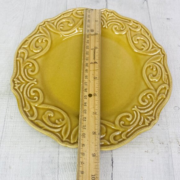 Chris Madden JC Penny CORVELLA GOLD  Scrolls Stoneware Salad Lunch Plates Set 4 - Picture 11 of 16